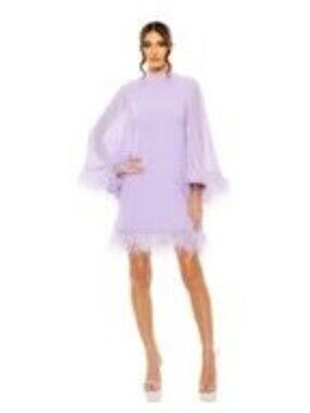 Mac Duggal Lilac Sheer Sleeves Feather Trim Cocktail Dress 11439 Dress Size 4 NW